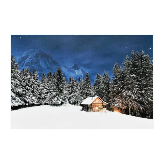 Log Cabin Mountain View Acrylic Print (Front)