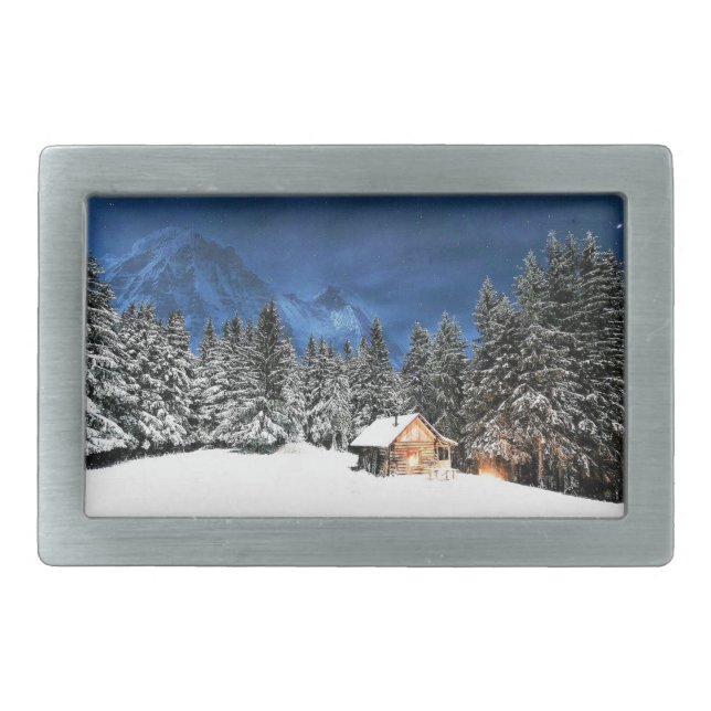 Log Cabin Mountain View Belt Buckle (Front)
