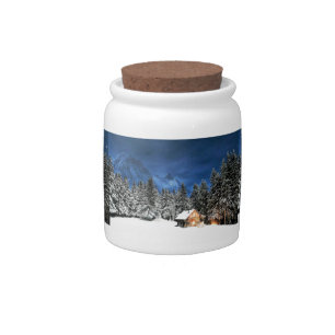 Log Cabin Mountain View Candy Jar