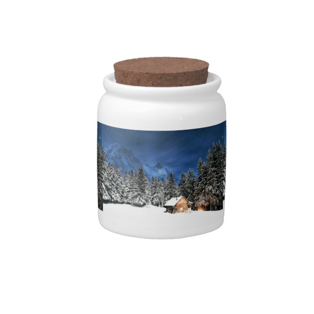 Log Cabin Mountain View Candy Jar (Front)