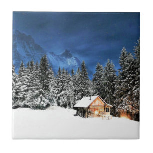 Log Cabin Mountain View Ceramic Tile