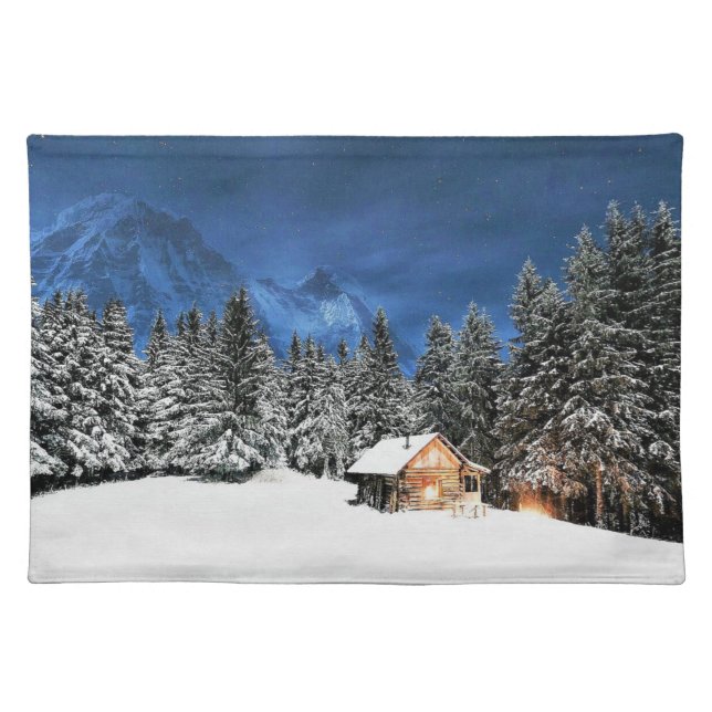 Log Cabin Mountain View Cloth Placemat (Front)