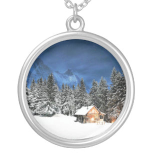 Log Cabin Mountain View Silver Plated Necklace