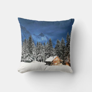 Log Cabin Mountain View Throw Pillow