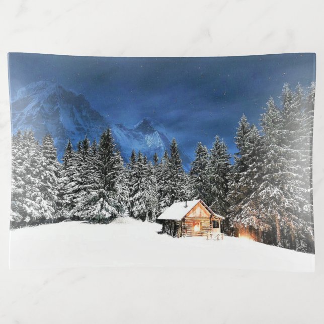 Log Cabin Mountain View Trinket Tray (Front)