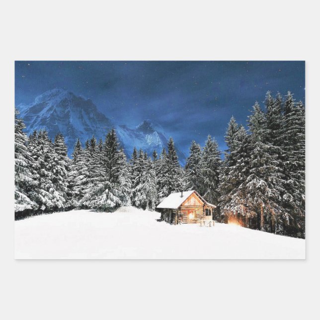 Log Cabin Mountain View Wrapping Paper Sheets (Front)