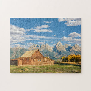Log Cabin Near Mountain Range Jigsaw Puzzle