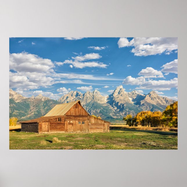Log Cabin Near Mountain Range Poster (Front)