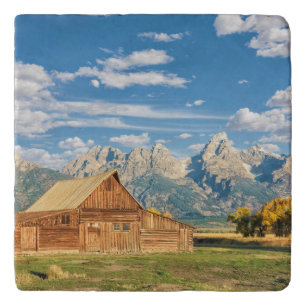 Log Cabin Near Mountain Range Trivet