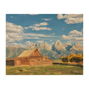 Log Cabin Near Mountain Range Wood Wall Art