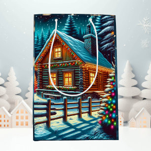 Log Cabin on Christmas Eve Medium Gift Bag