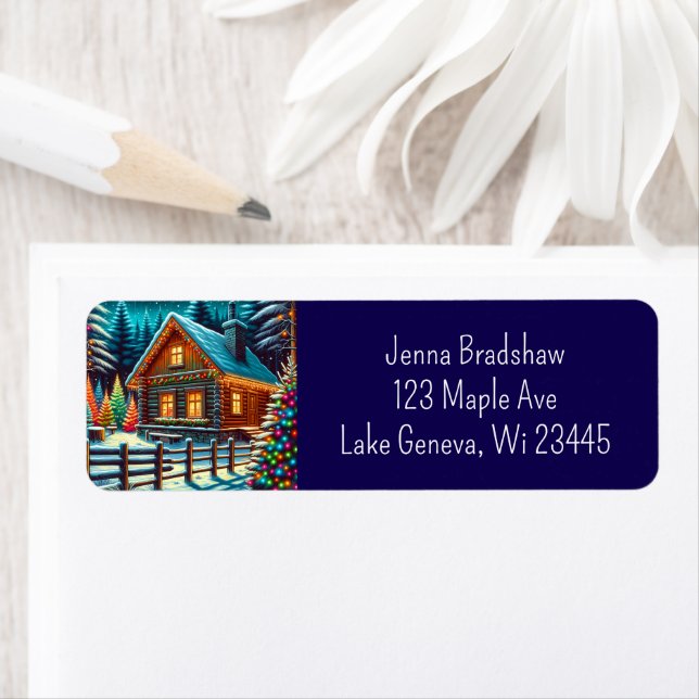 Log Cabin on Christmas Eve Personalized Label (Insitu)