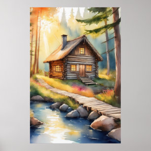 Log Cabin on River 3 Poster