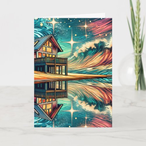 Log Cabin on the Beach Ai Art Thinking of You Card