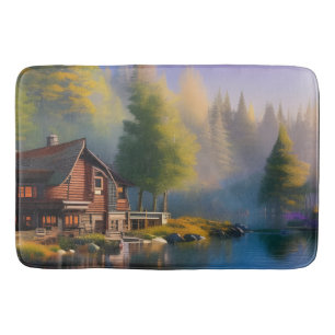 Log Cabin on the water Bath Mat