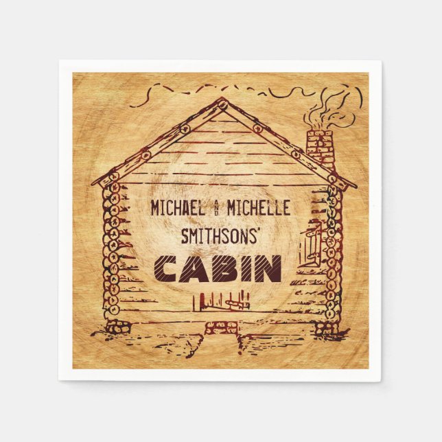 Log Cabin Personalized Faux Wood 2 Napkins (Front)