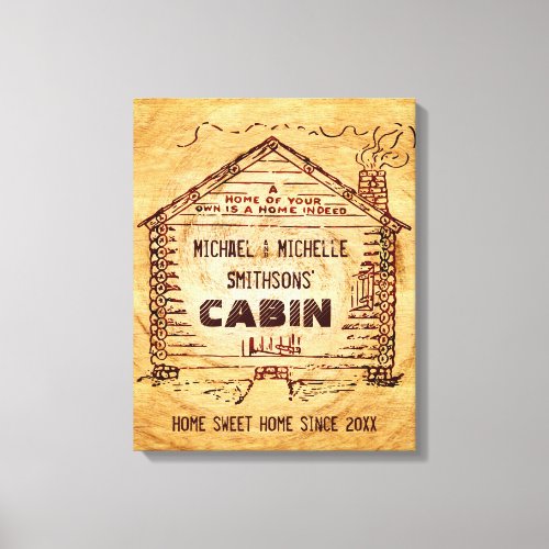 Log Cabin Personalized Faux Wood Canvas Print