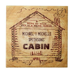 Log Cabin Personalized Faux Wood Ceramic Tile