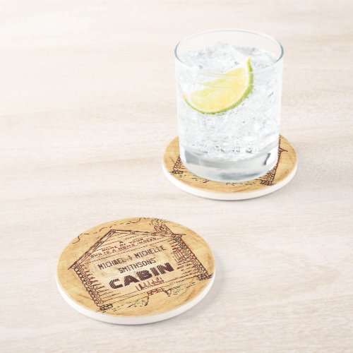 Log Cabin Personalized Faux Wood Coaster