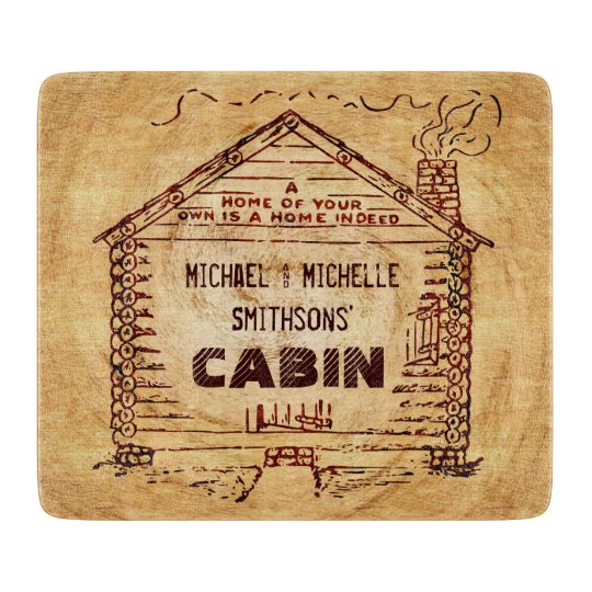 Log Cabin Personalized Faux Wood Cutting Board