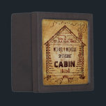 Log Cabin Personalized Faux Wood Jewelry Box<br><div class="desc">This rustic, custom cabin design has a swirled, faux wood look that gets lighter in the middle. Inside the old-fashioned cabin drawing - derived from a vintage, early 1900's advertisement - you can add your name. The word "CABIN" can also be changed to "HOME" or another short word. The design...</div>