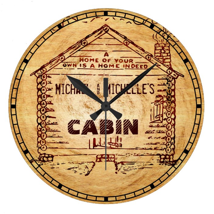 Log Cabin Personalized Faux Wood Large Clock