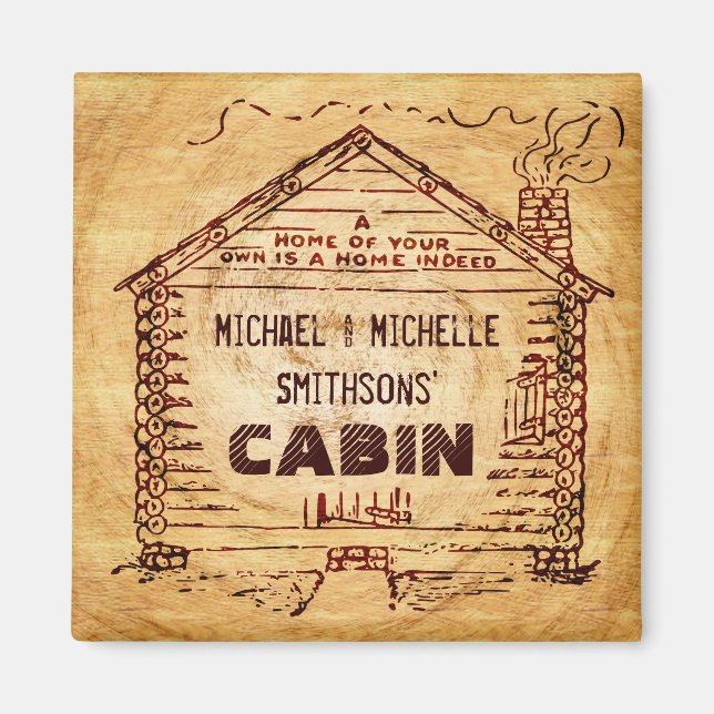 Log Cabin Personalized Faux Wood Magnet (Front)