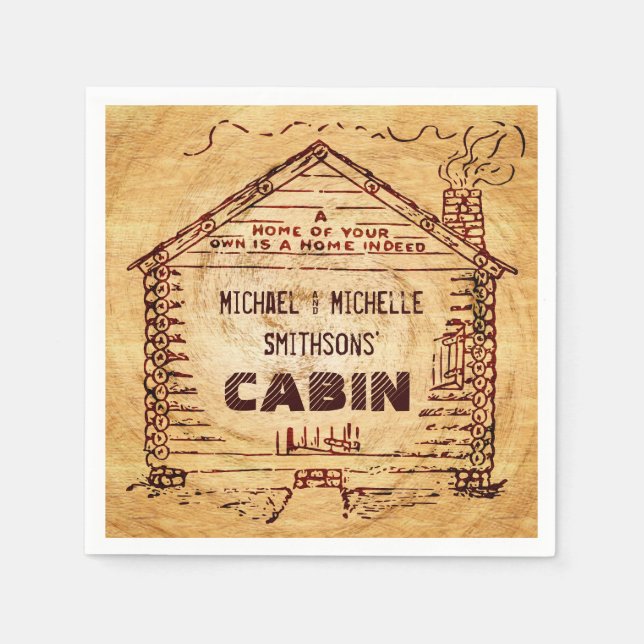 Log Cabin Personalized Faux Wood Napkins (Front)