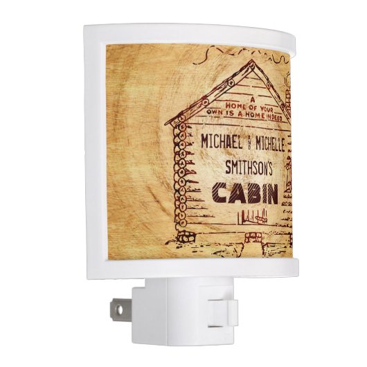 Log Cabin Personalized Faux Wood Night Light (Right)