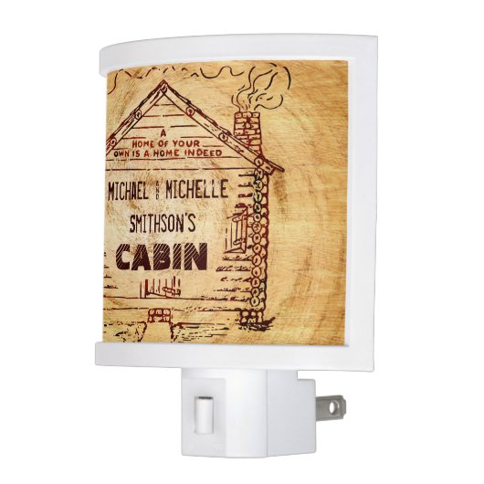 Log Cabin Personalized Faux Wood Night Light (Left)