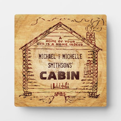 Log Cabin Personalized Faux Wood Plaque