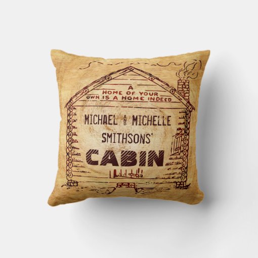 Log Cabin Personalized Faux Wood Throw Pillow | Zazzle