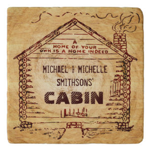 Log Cabin Personalized Faux Wood Trivet
