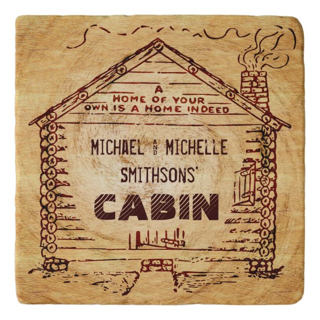 Log Cabin Personalized Faux Wood Trivet (Front)