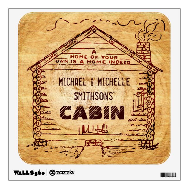 Log Cabin Personalized Faux Wood Wall Sticker (Front)