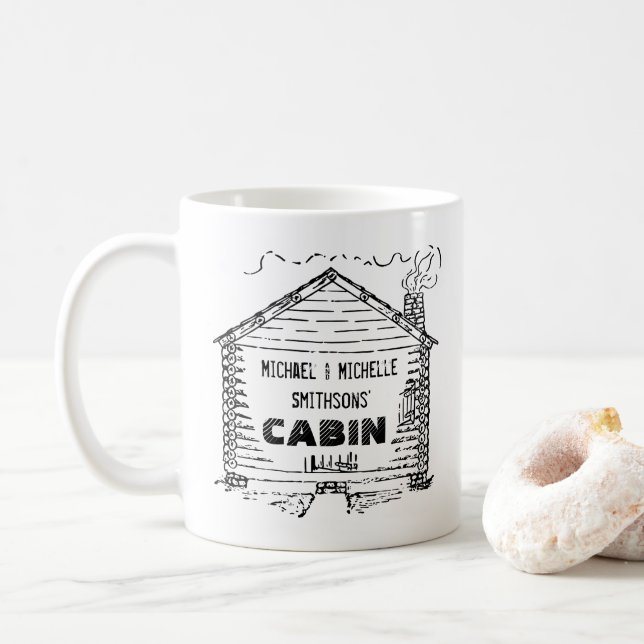 Log Cabin Personalized Home Coffee Mug (With Donut)