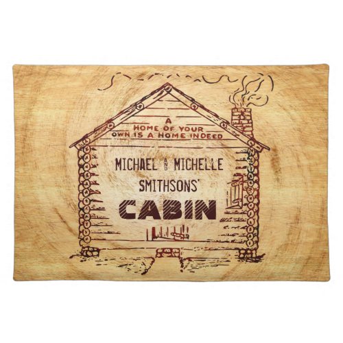 Log Cabin Personalized Name Faux Wood Vintage Cloth Placemat