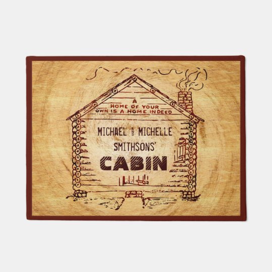 Log Cabin Personalized Name Faux Wood Vintage Doormat ...