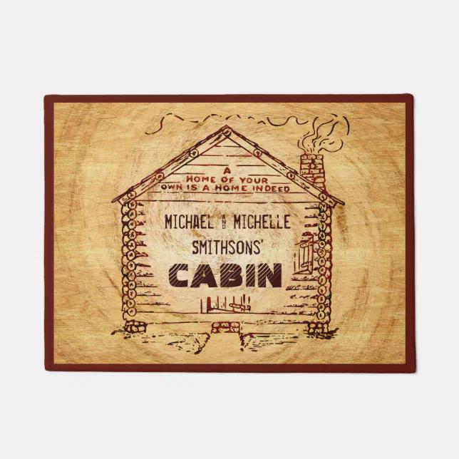 Log Cabin Personalized Name Faux Wood Vintage Doormat Zazzle
