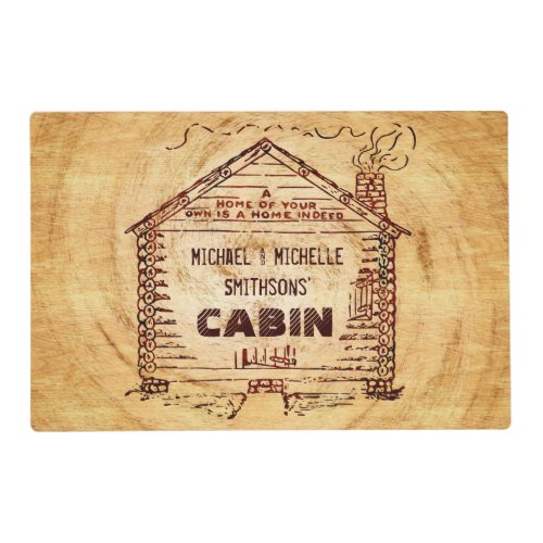 Log Cabin Personalized Name Faux Wood Vintage Placemat