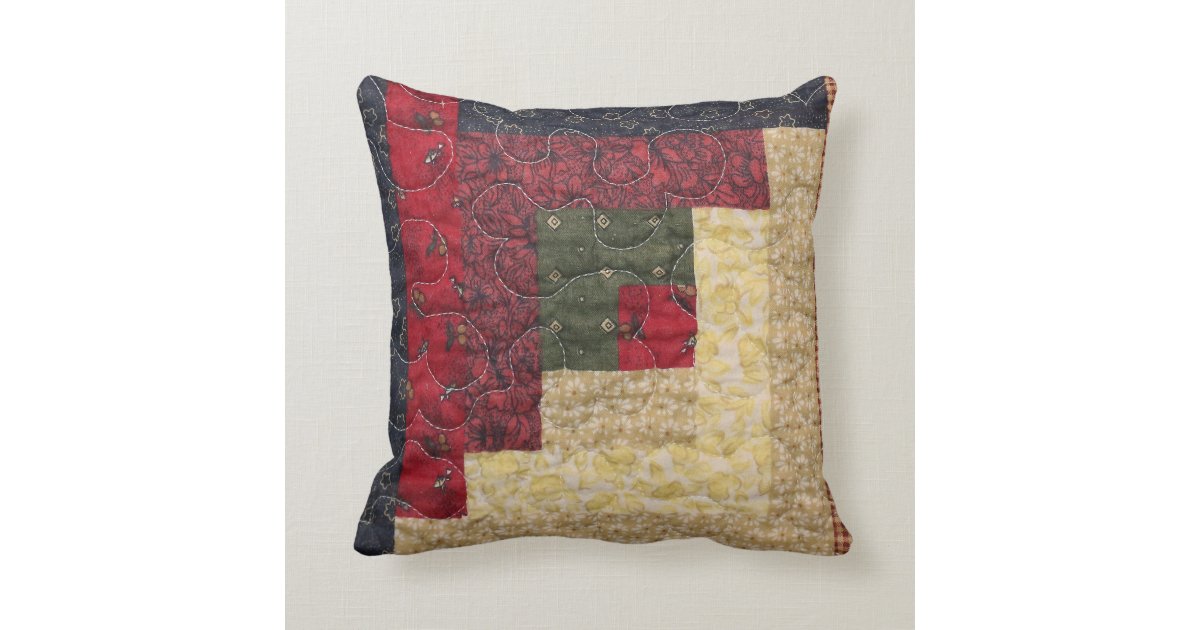 Log Cabin Quilt Throw Pillow