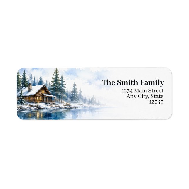 Log Cabin Return Address Labels | Winter Lake Pine (Front)