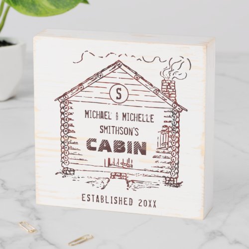 Log Cabin Rustic Personalized Family Name Monogram Wooden Box Sign