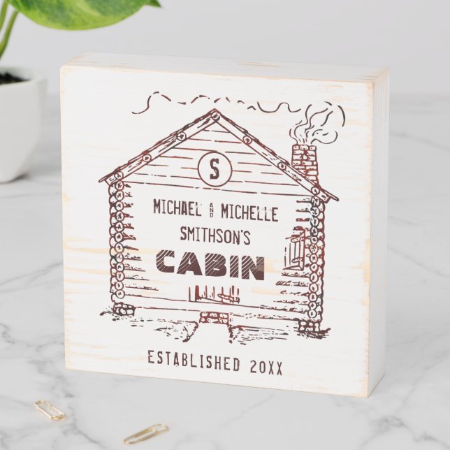 Log Cabin Rustic Personalized Family Name Monogram Wooden Box Sign (In Situ Horizontal)