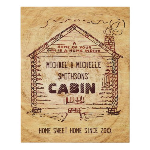 Log Cabin Rustic Wood Look  Personalized Family Faux Canvas Print
