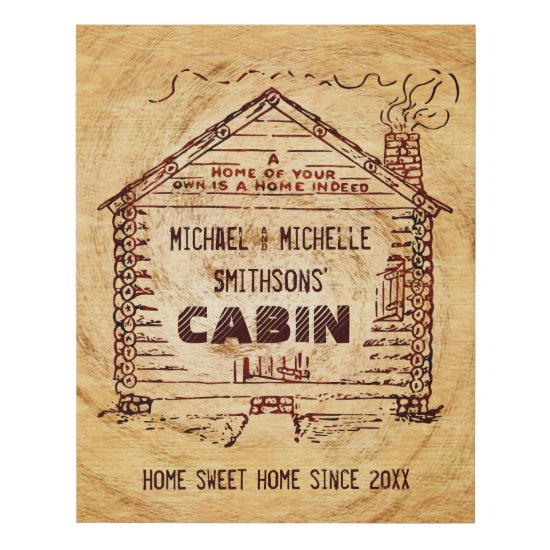 Log Cabin Rustic Wood Look | Personalized Family Faux Canvas Print