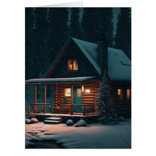LOG CABIN SNOW HUGE BIGGEST BIRTHDAY GREETING CARD (Front)