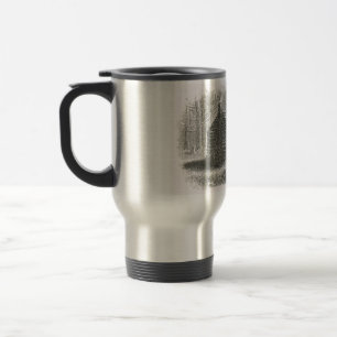 log cabin travel mug 1800s cabin engraving