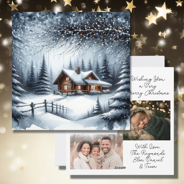 Log Cabin Vibes and Family Photos Holiday Card (Creator Uploaded)