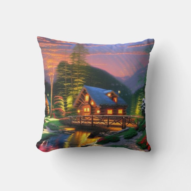Log Cabin Vibes Throw Pillow (Front)